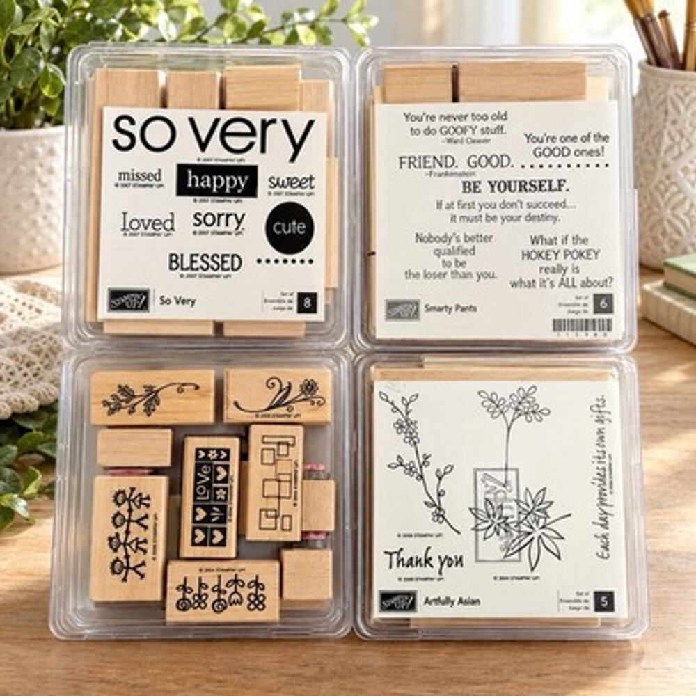 Stampin Up Lot #4 - 4 Wood Mount Rubber Stamp Sets So Very Smarty Pants Asian
